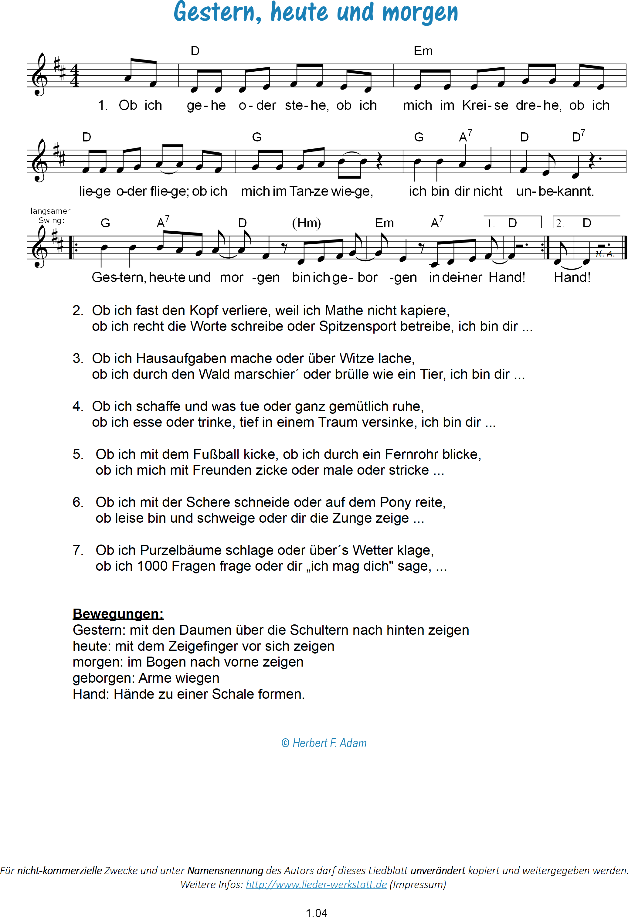 Liedtext Heute Hier Morgen Dort Gestern, heute und morgen